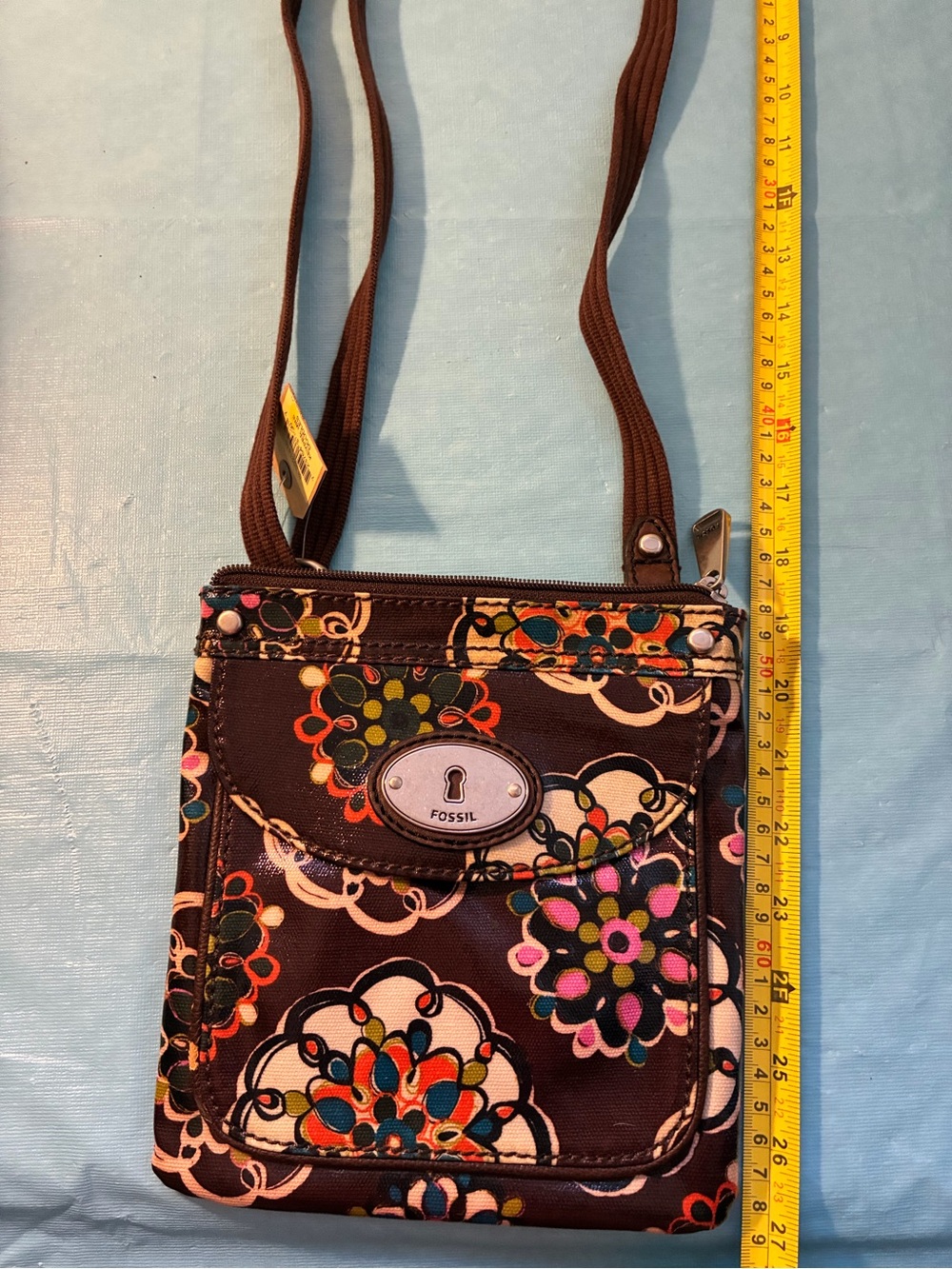 Fossil Keyper Mini-Doodle Brown Floral Pattern Crossbody Bag NWT